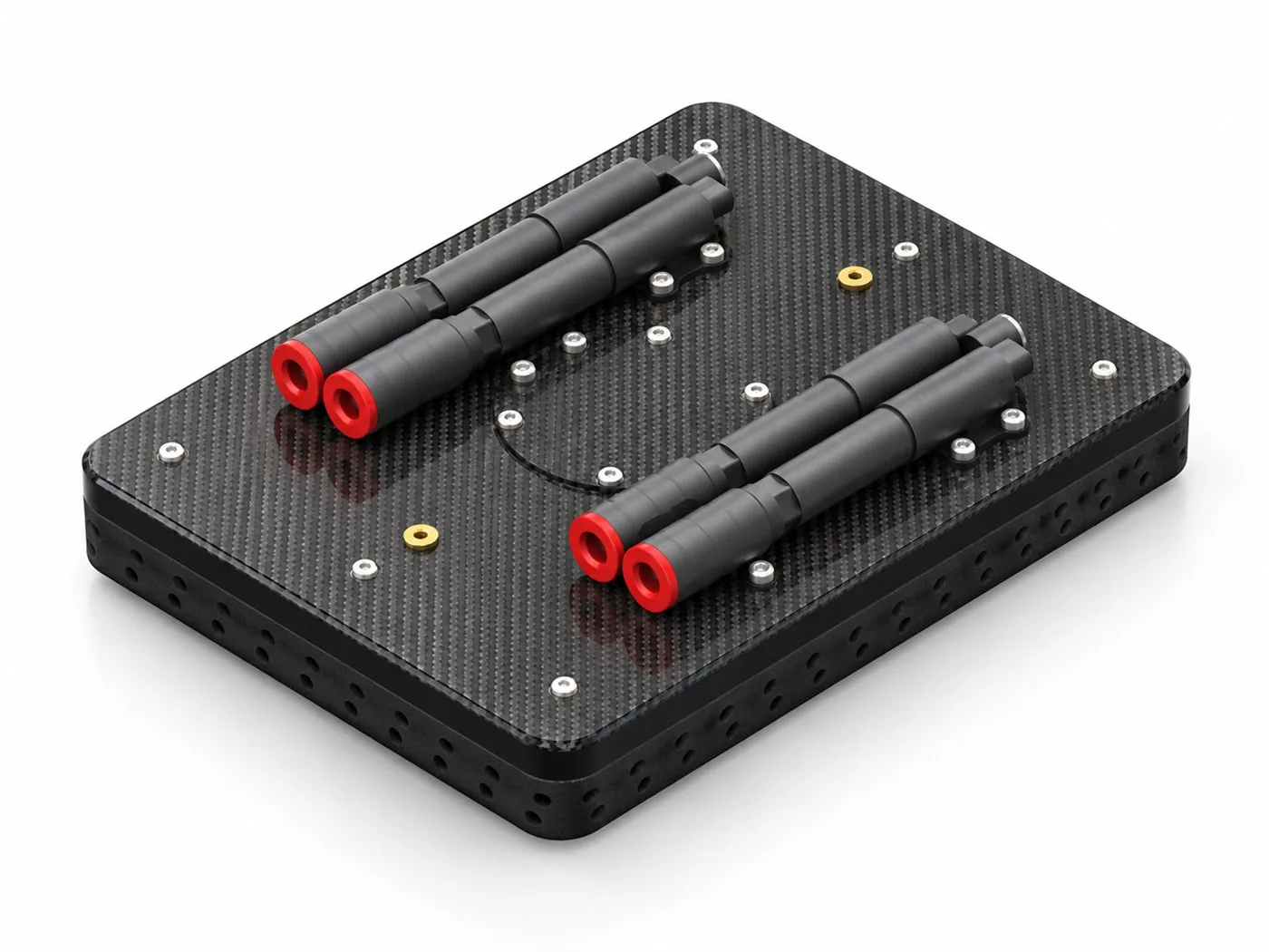 Render del foam gripper FCG-400 prodotto da EXON per Gimatic: piastra in fibra di carbonio con quattro eiettori