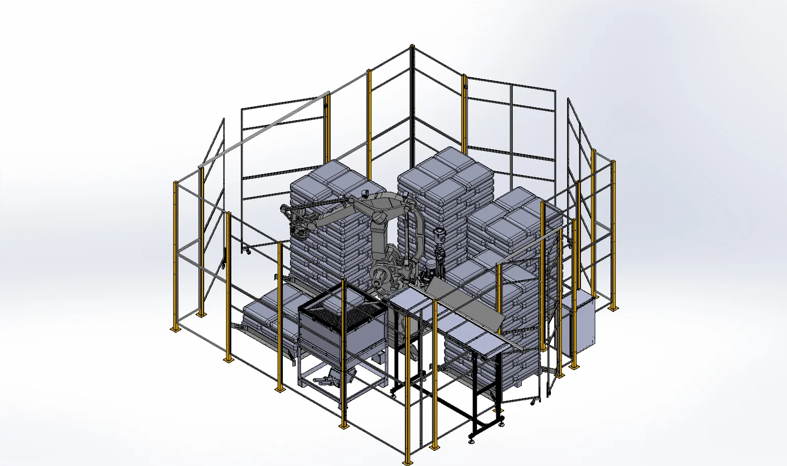 Layout 3D di una cella robotizzata verificato in simulazione prima della costruzione